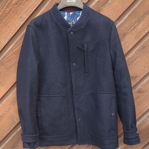 Ted Baker London Nasvil Baseball Neck Dark Blue Wool Bomber Jacket